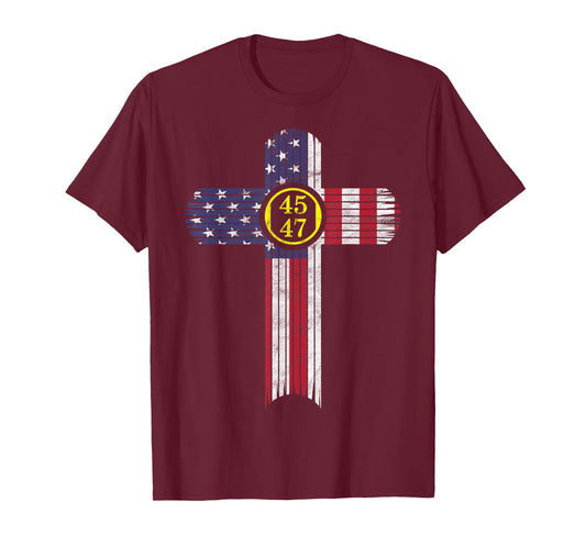 Political Republican President 45 47 Religious American Flag T-Shirt