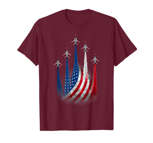 Patriotic Red White Blue USA Flag Fighter Jets 4th of July T-Shirt