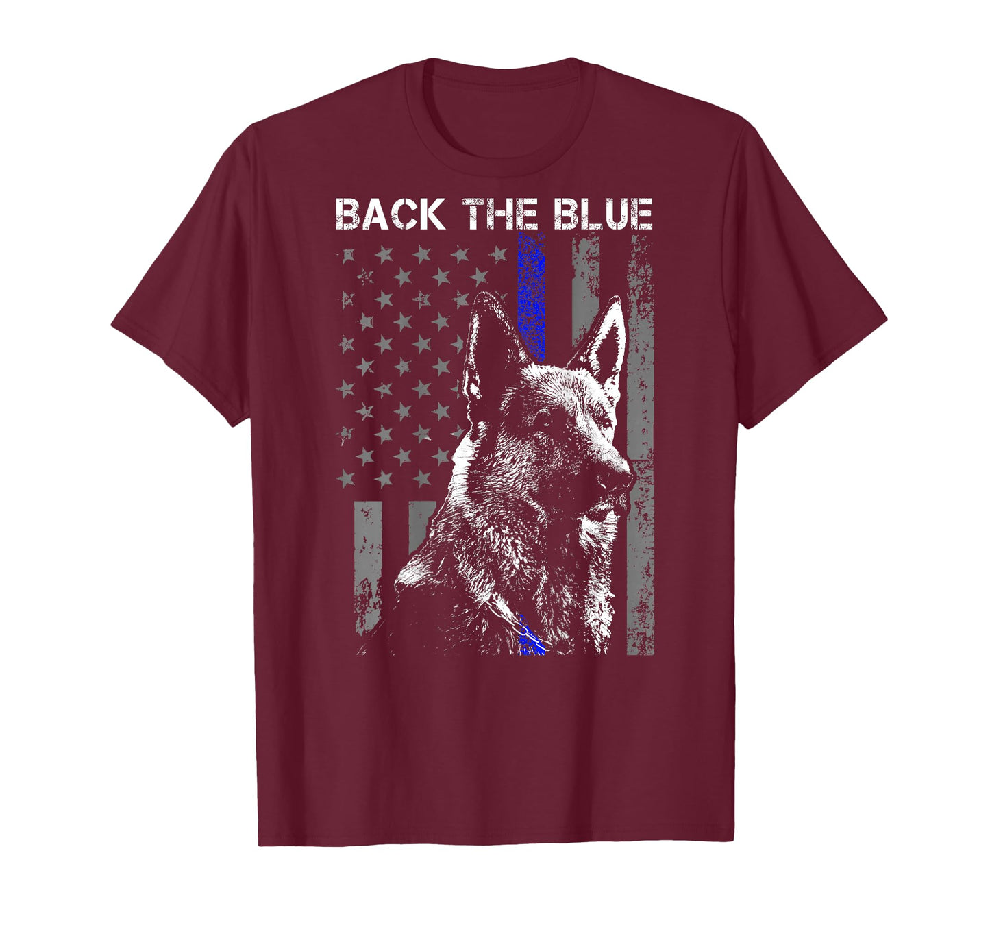 Back The Blue Thin Blue Line Flag K-9 German Shepherd Police T-Shirt