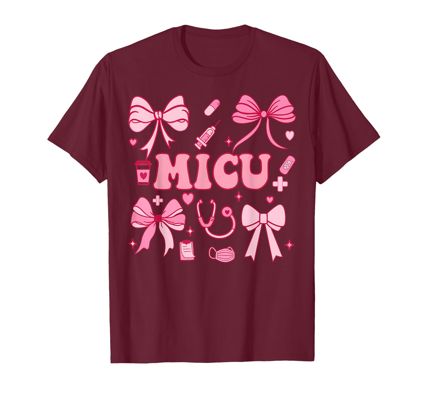Coquette Bow MICU Nurse Medical Intensive Care Unit Heart T-Shirt