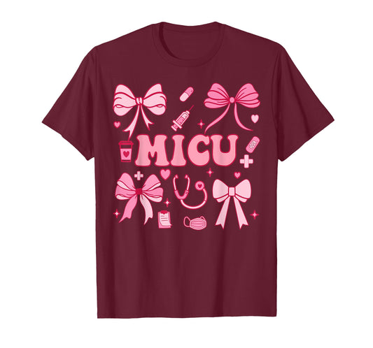 Coquette Bow MICU Nurse Medical Intensive Care Unit Heart T-Shirt