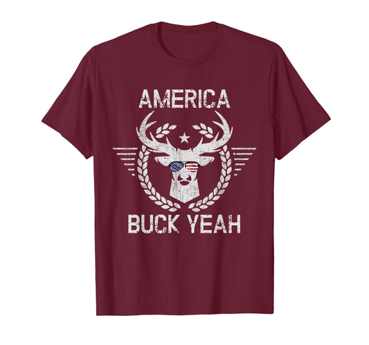 America 4th of July Buck Yeah Deer Hunter T-Shirt