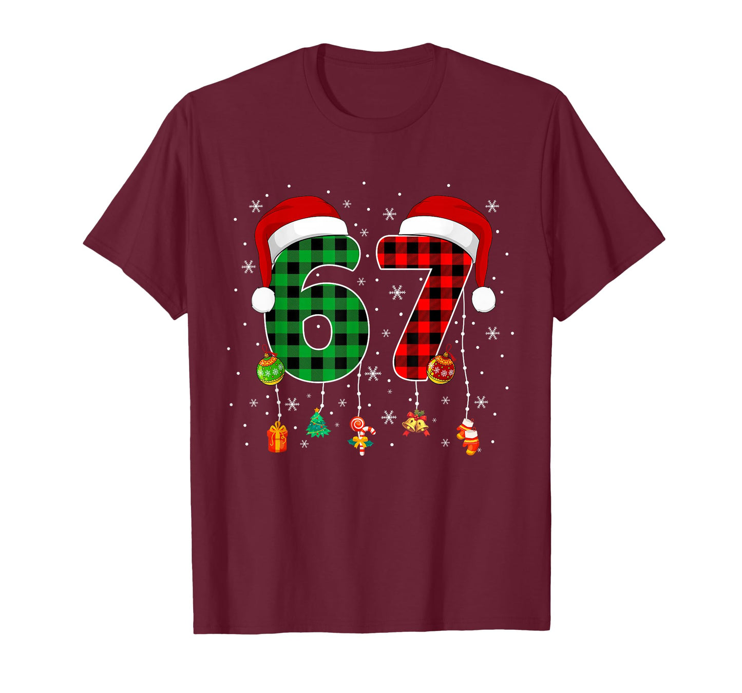 Funny Six Seven 6 7 Meme 67 Christmas Red Plaid Xmas Pajamas T-Shirt
