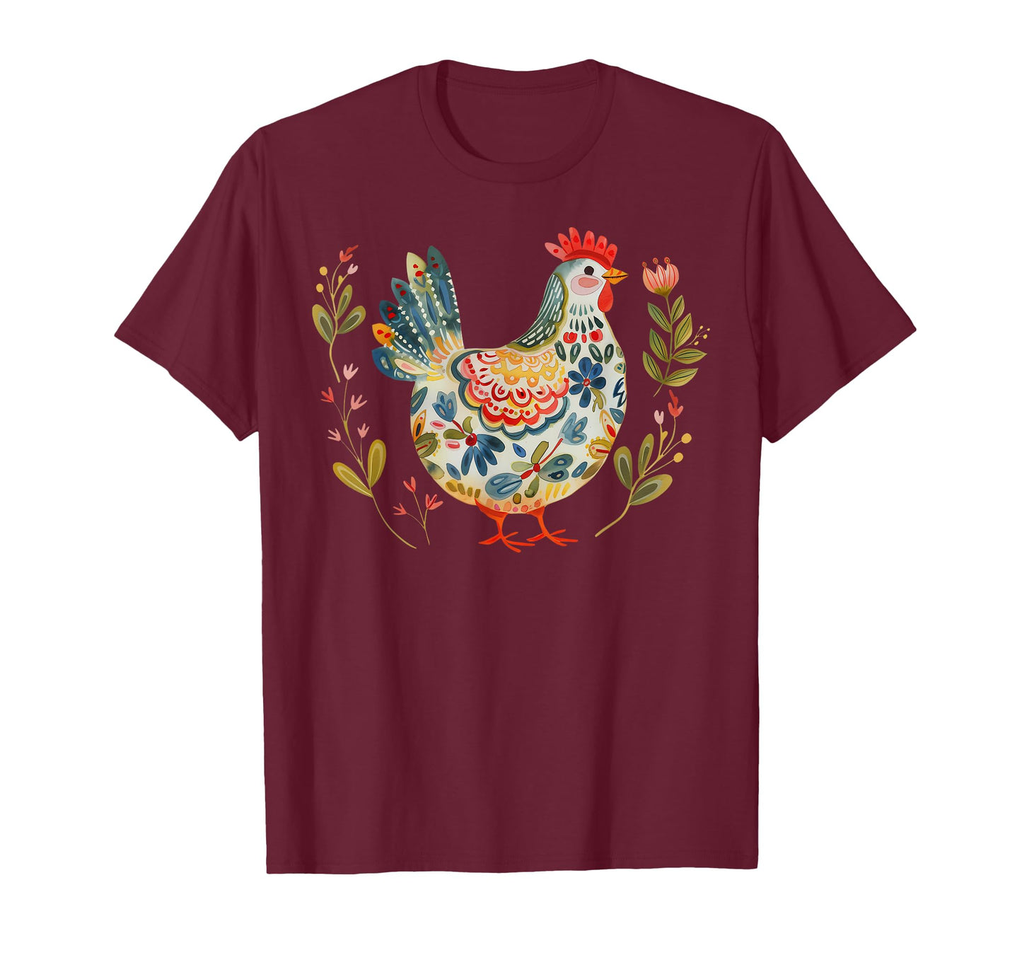 Chicken Boho Flower Folk Art Floral Farmer Chicken Lover T-Shirt