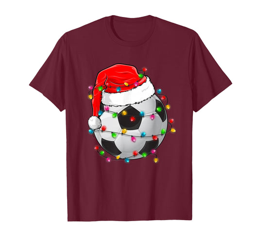 Christmas Soccer Ball Santa Hat Funny Sport Xmas Boys Men T-Shirt