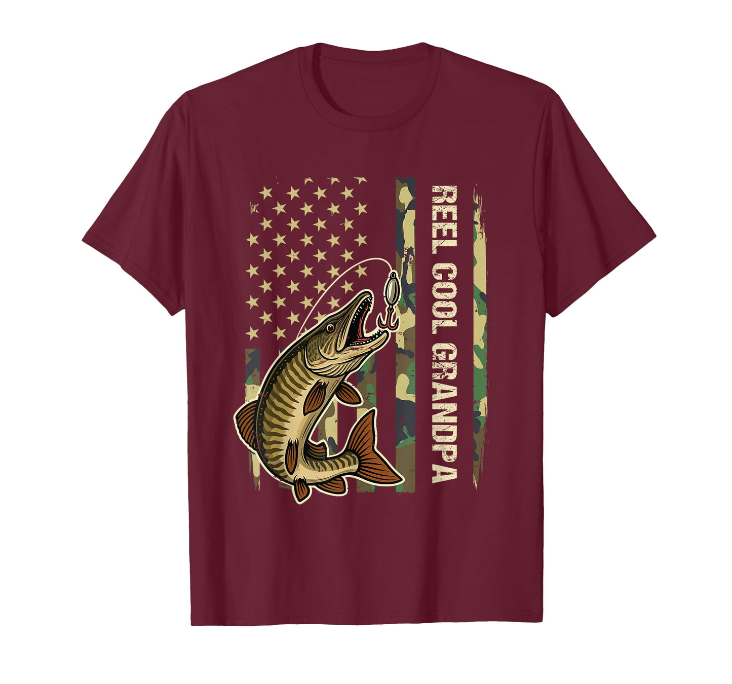 Reel Cool Grandpa Muskie Fishing Fisherman American Flag T-Shirt