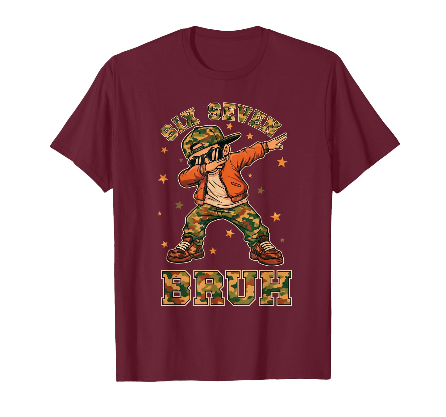 Funny Six Seven Bruh Dabbing Camo Kid Meme T-Shirt