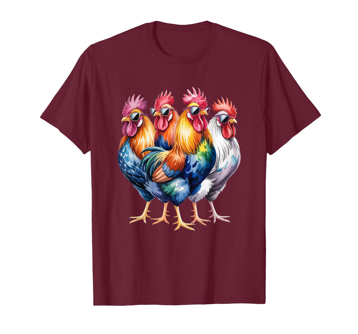 Cool Roosters with Sunglasses Colorful Chicken Farm Humour T-Shirt