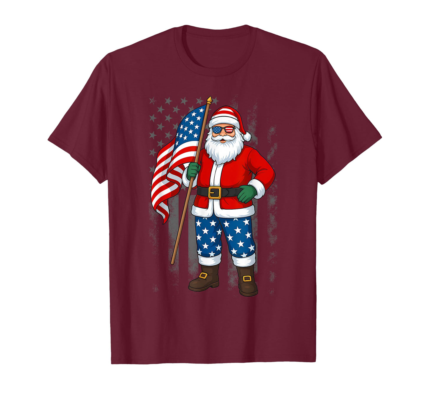 Santa USA American Flag Christmas In July Happy 4th Of July T-Shirt
