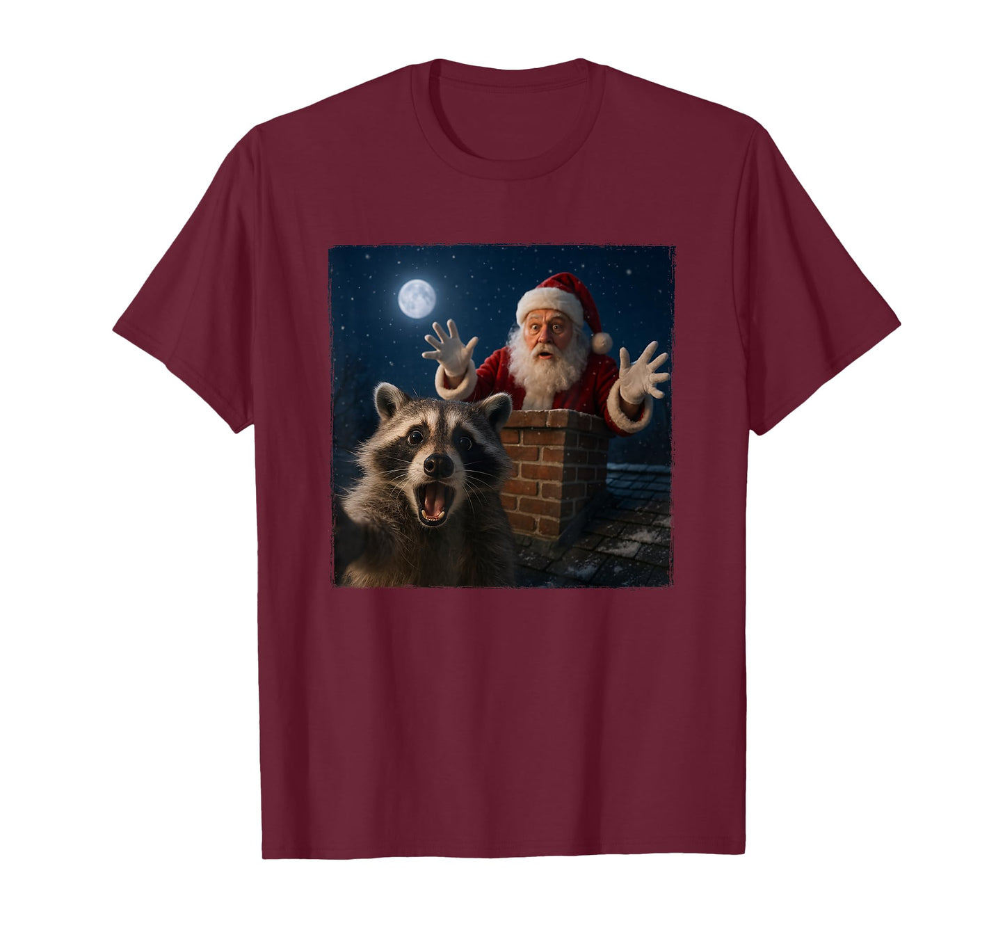 Funny Raccoon Selfie with Santa in Chimney Christmas T-Shirt