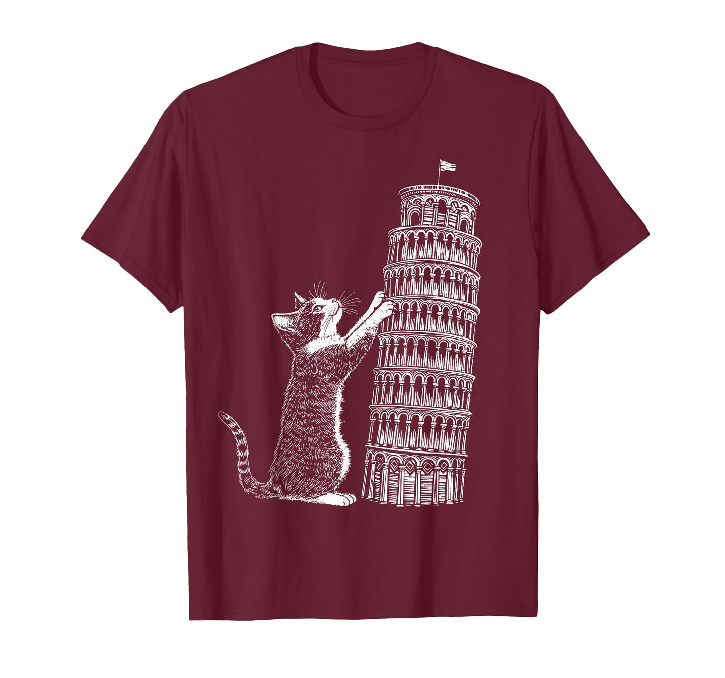 Cat Scratching the Leaning Tower of Pisa – Italy Funny Kitty T-Shirt