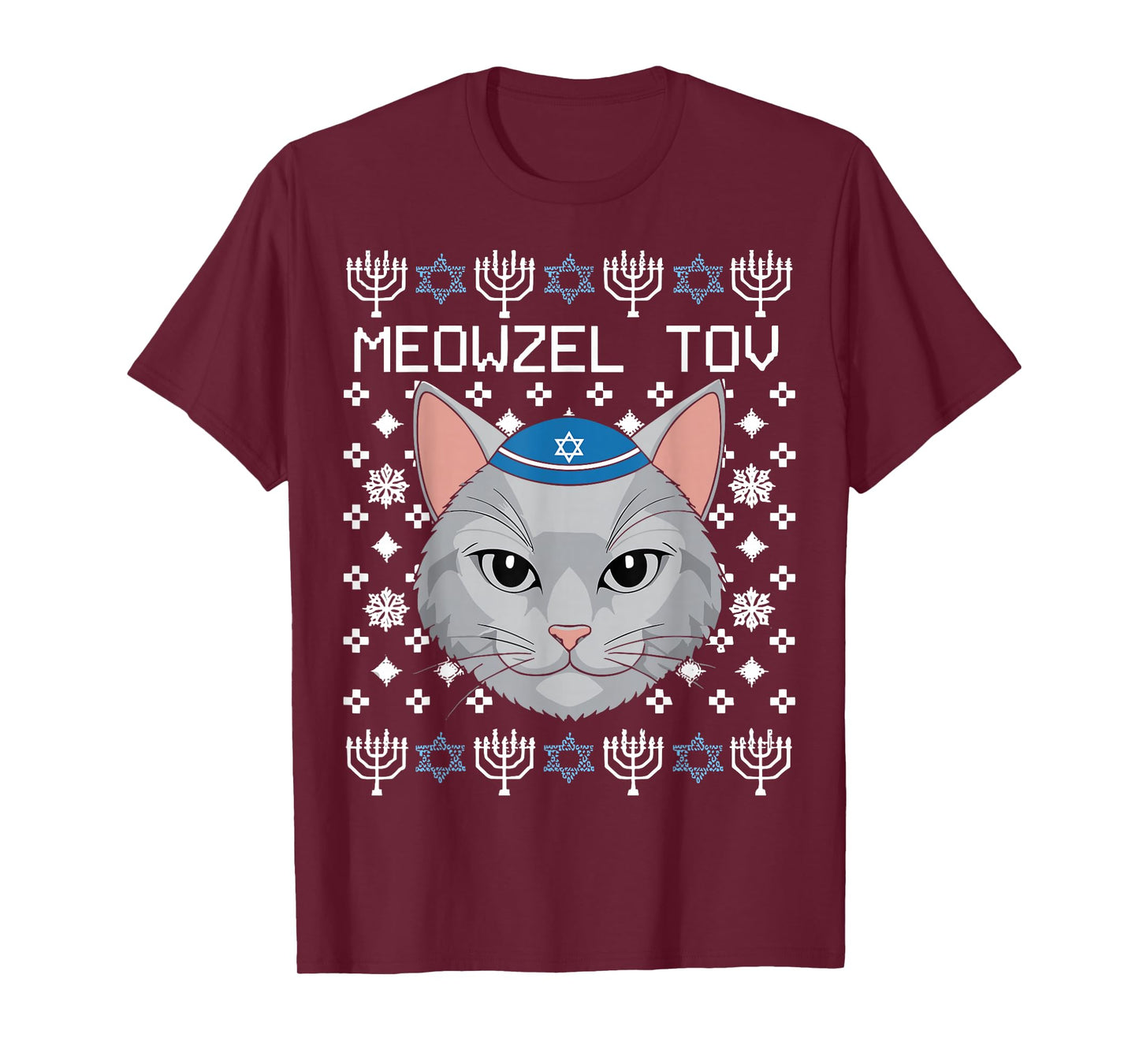 Meowzel Tov Ugly Hanukkah Chanukah Jewish T-Shirt