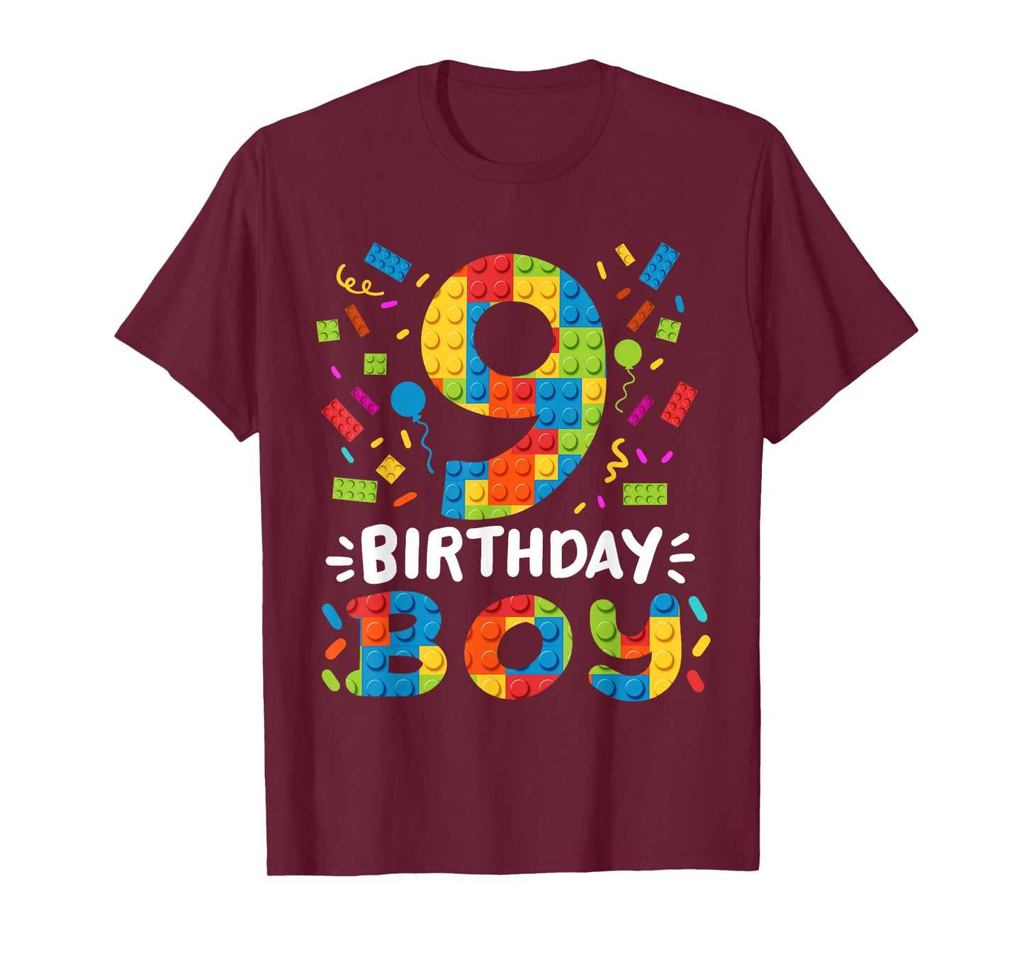Kids 9 Years Old Building Blocks Builder 9th Birthday Boys T-Shirt