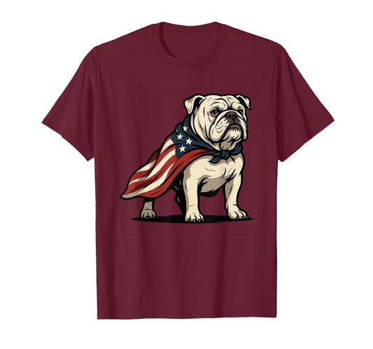 Patriotic Bulldog 4th of July Funny Dog Lover American Flag T-Shirt