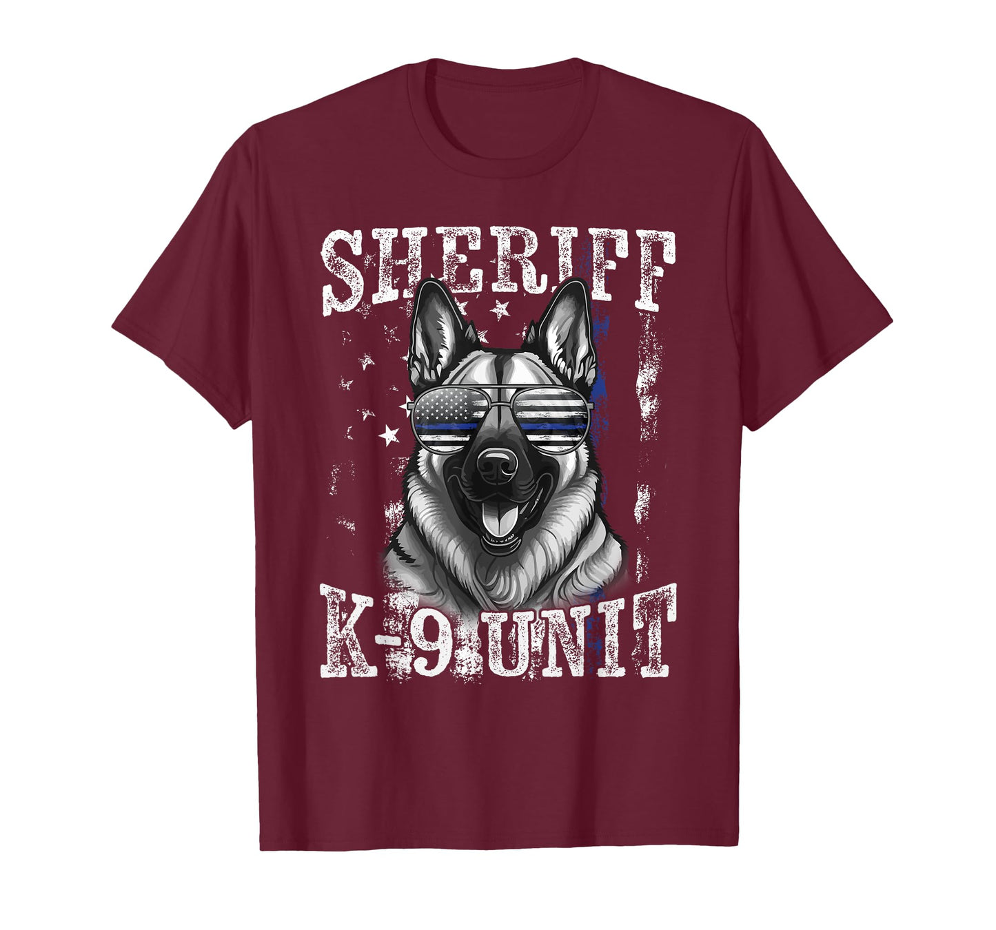 Blue Line American Flag German Shepherd Dog Sheriff K-9 Unit T-Shirt