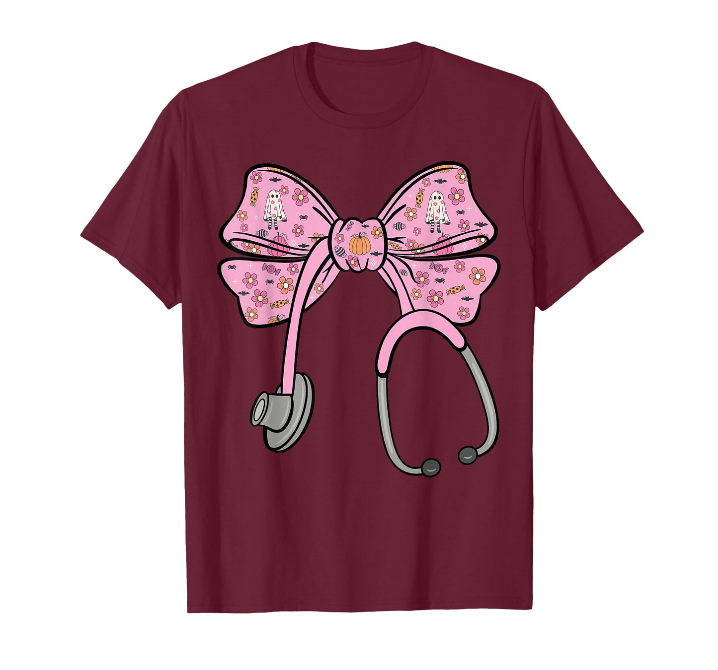 Cute Halloween Coquette Bow Stethoscope Cute Nurse T-Shirt