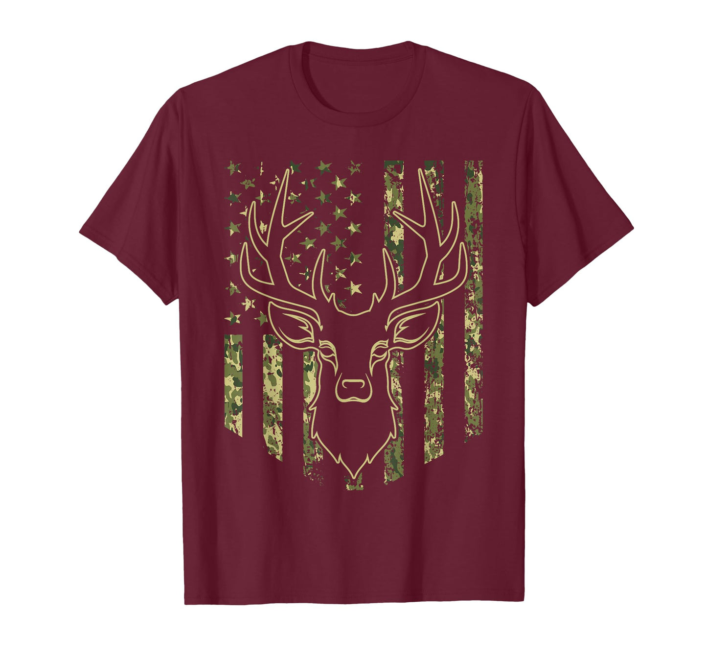 Camouflage USA Flag Deer Hunting Camo Whitetail Buck Head T-Shirt