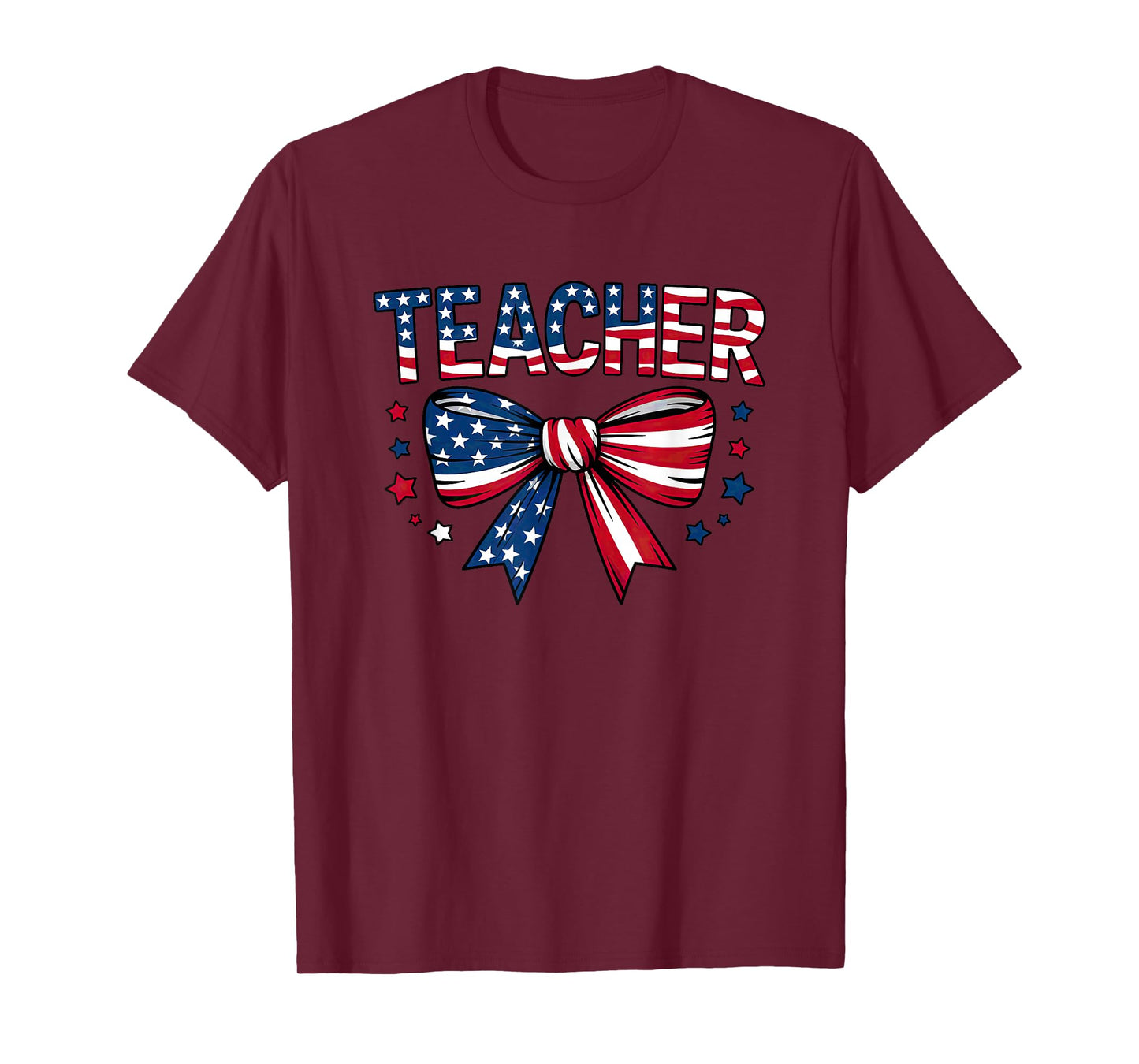 Teacher American Flag Bow Stars T-Shirt