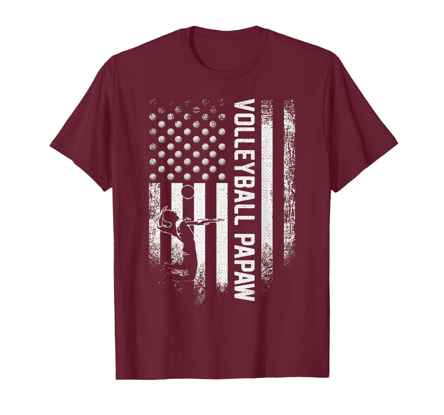 Vintage USA American Flag Proud Volleyball Papaw Silhouette T-Shirt for Women Kids Men