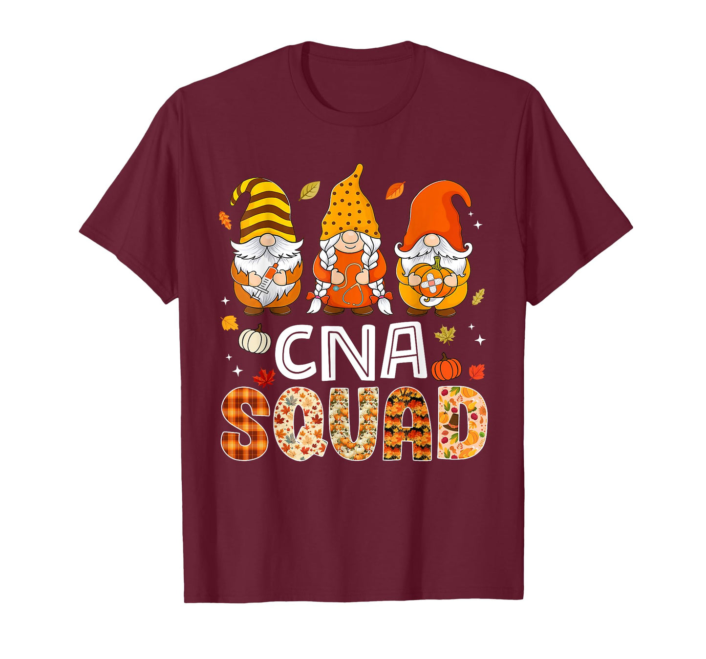 CNA Squad Gnome Nurse Leopard Thanksgiving Fall Stethoscope T-Shirt