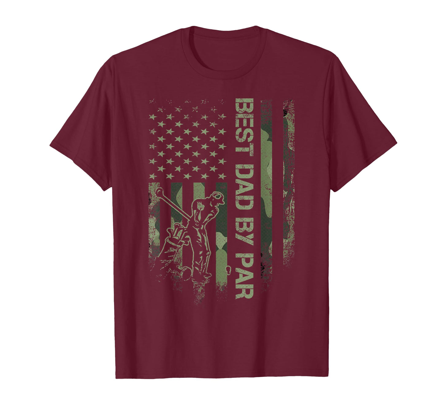 Vintage American Camo Flag Best Dad By Par Golfer Silhouette T-Shirt