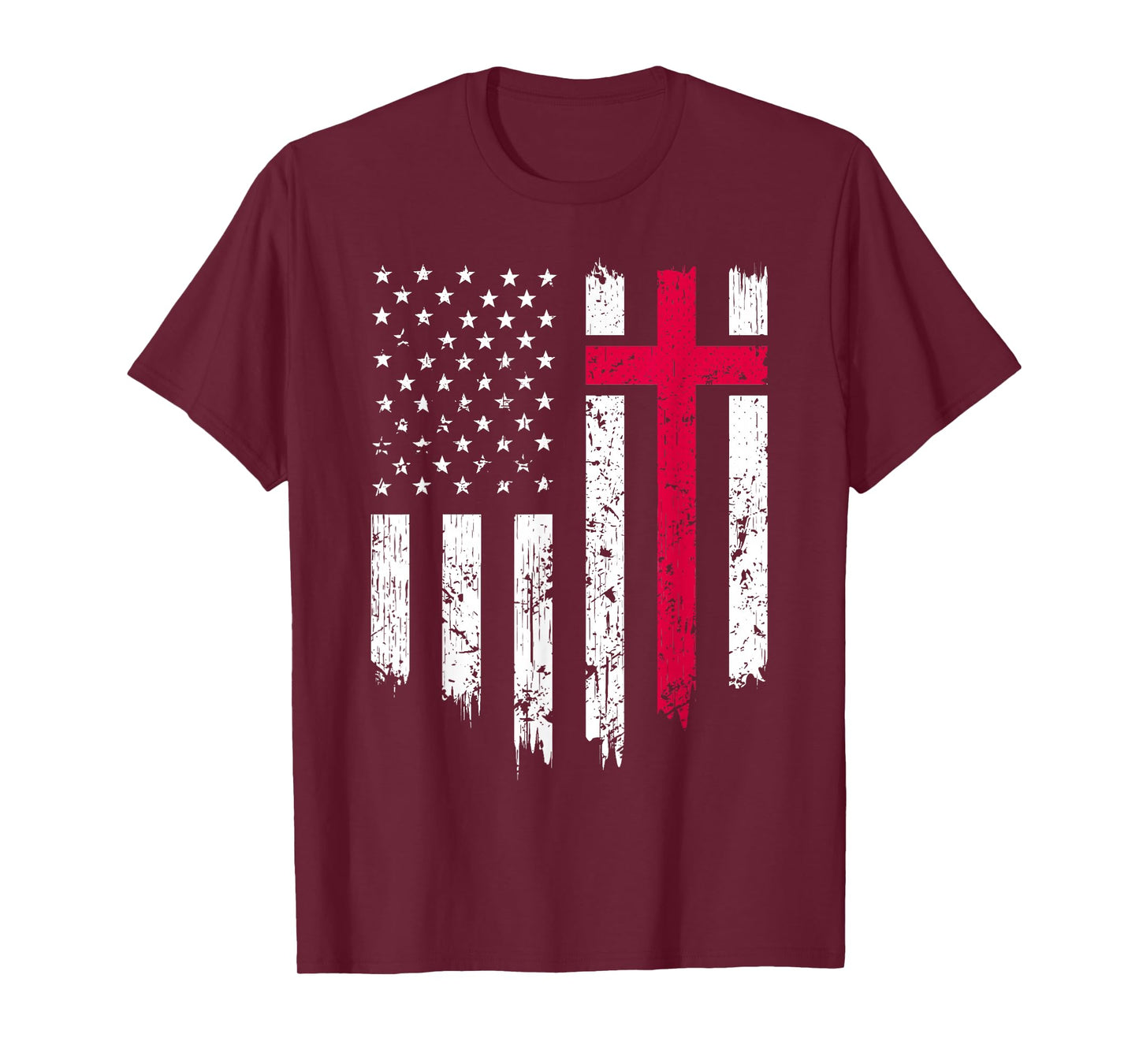 Vintage Distressed USA Flag Cross Christian Faith Gift T-Shirt Small