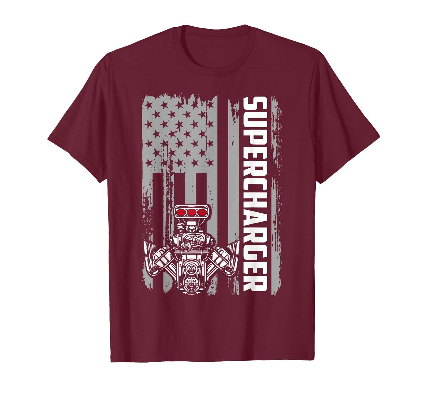 Supercharger Engine American Flag Muscle Car Racing Car Guy T-Shirt