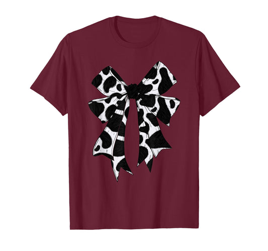 Coquette Bow Cow Print For Women Girls Cow Pattern Mom Farm T-Shirt
