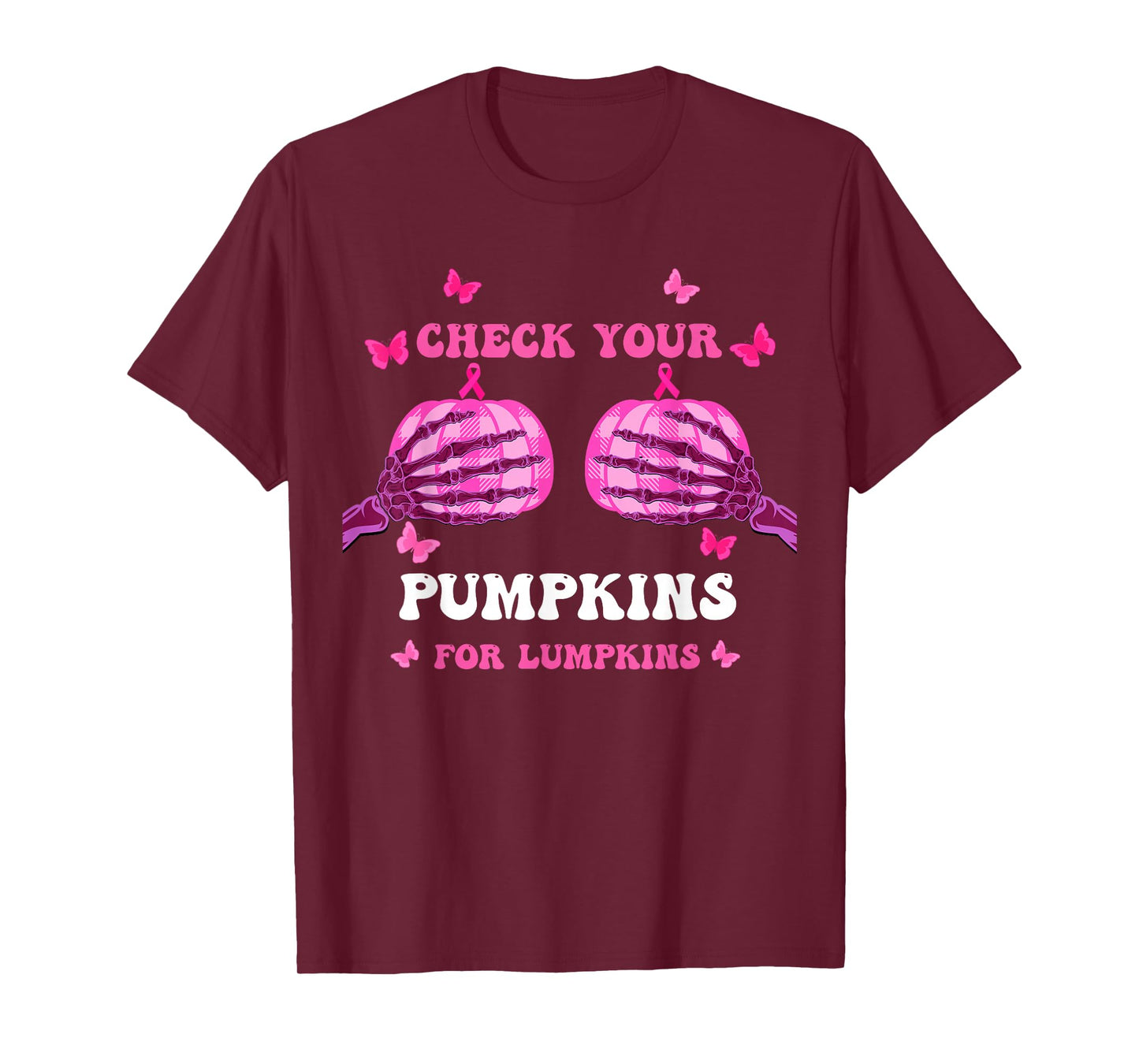 Check Your Pumpkins Breast Cancer Awareness Halloween Women T-Shirt