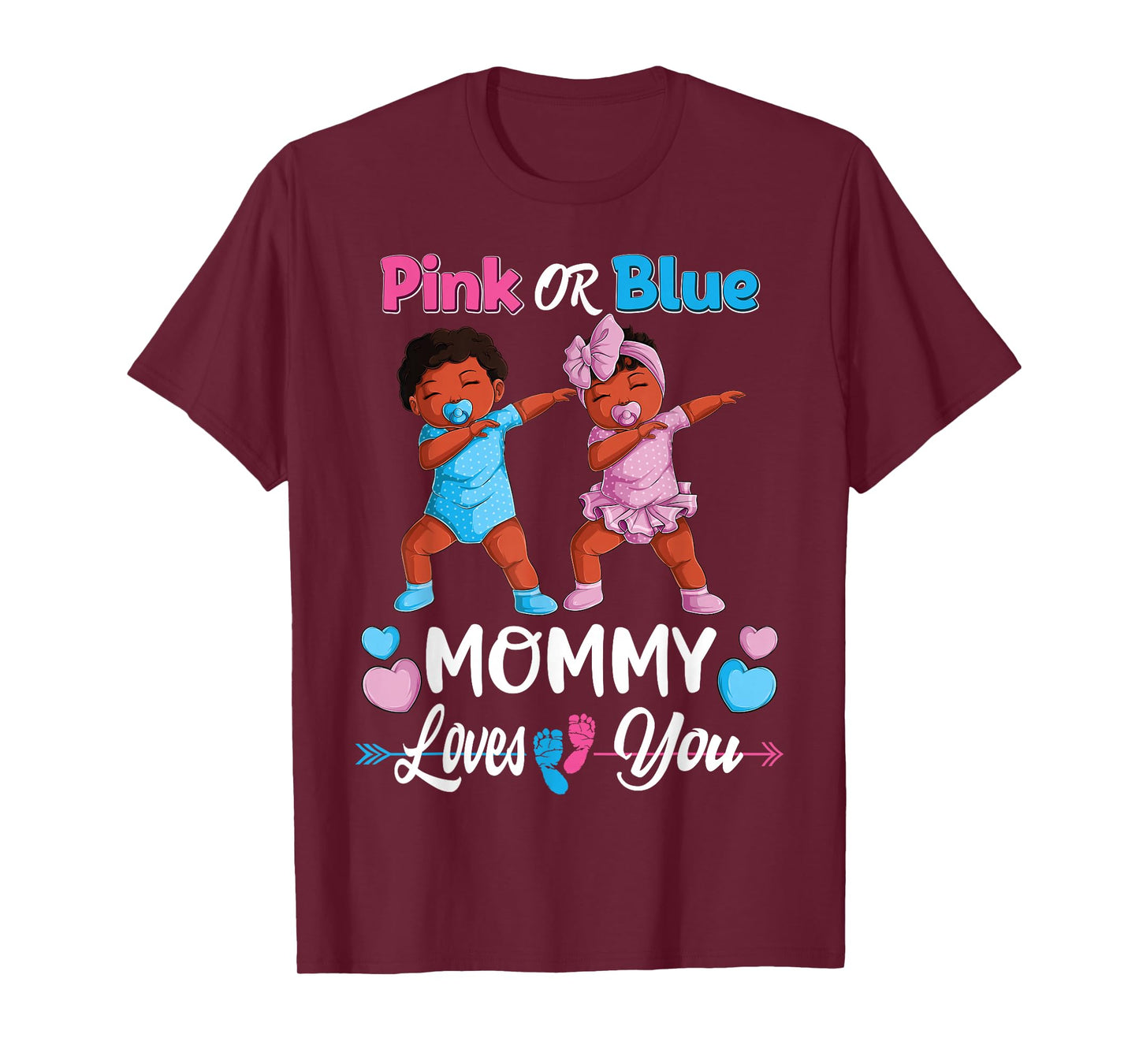Pink Or Blue Mommy Loves You Black Baby Gender Reveal Party T-Shirt Small