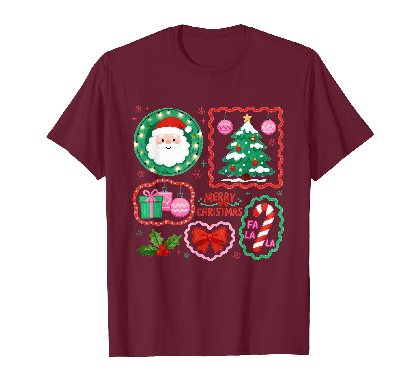 Preppy Merry Christmas Coquette Bow Santa Claus Xmas Holiday T-Shirt