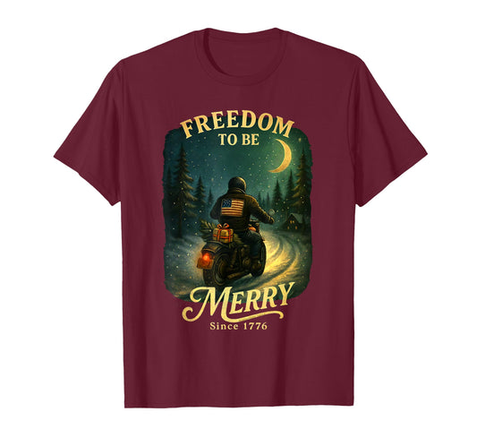 Vintage Patriotic USA Merry Christmas Motorcycle Rider T-Shirt