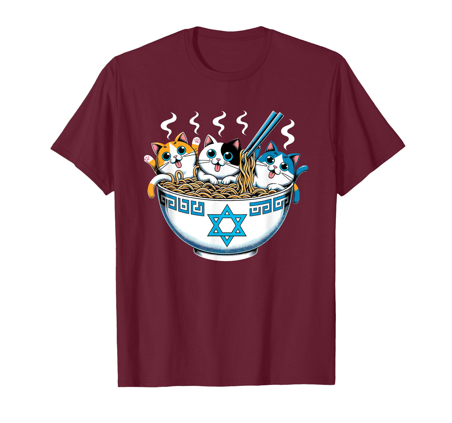 Jewish Cats Ramen Kitten Anime Hanukkah Pajamas Chanukah PJs T-Shirt