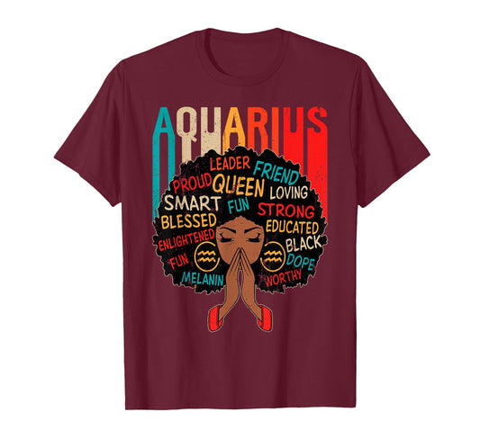 Aquarius Queen Retro Afro Black Women Zodiac Sign T-Shirt