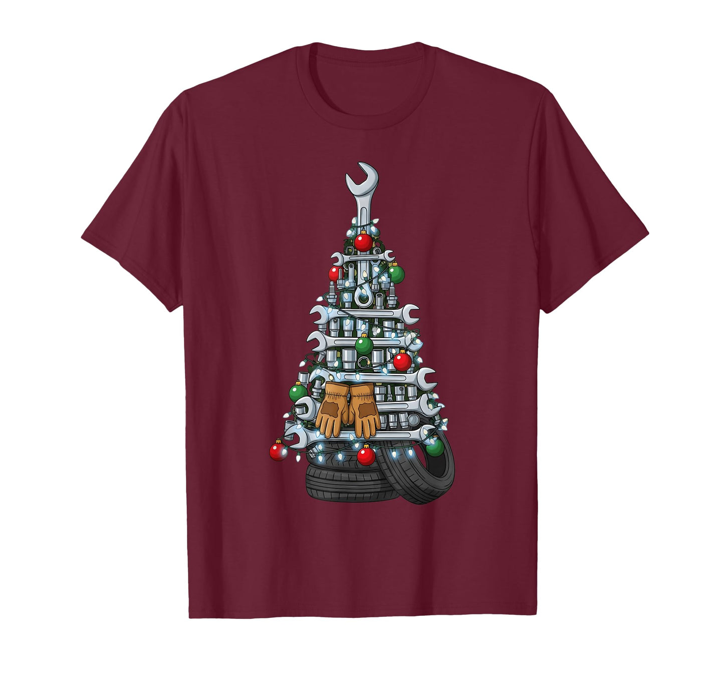 Christmas Mechanic Tools Ornaments Lights Xmas Tree Men T-Shirt