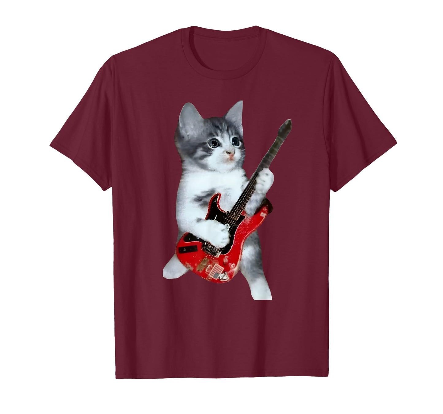 Funny Cat Playing Red Electric Guitar Rock Music Lover Shirt T-Shirt