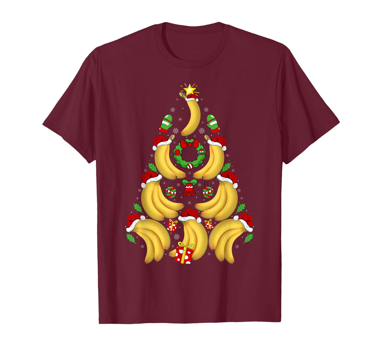 Banana Christmas Tree Lights Santa Hat Funny Banana Xmas T-Shirt