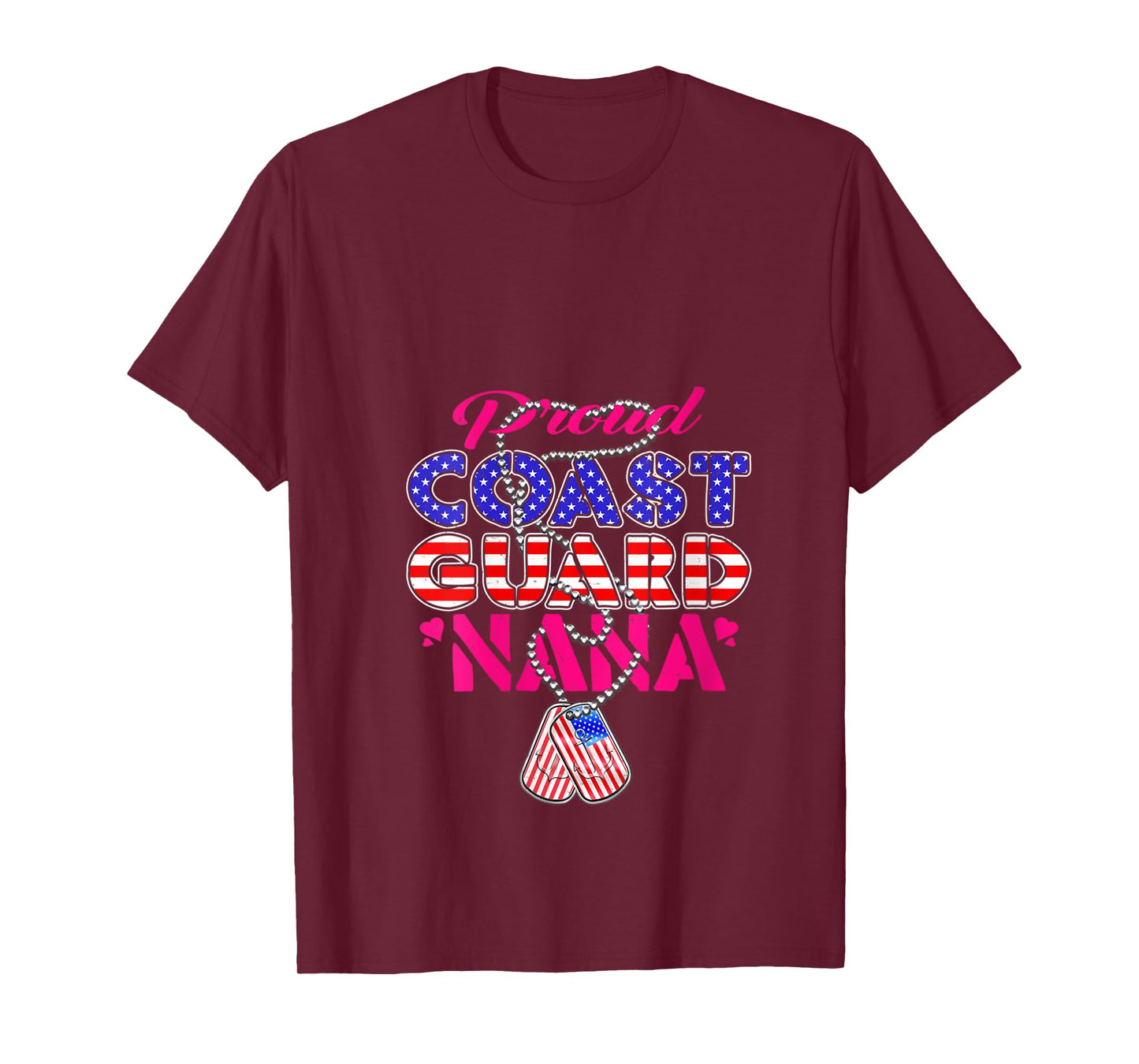 Womens Proud US Coast Guard Nana US Flag Dog Tags Military Grandma V-Neck T-Shirt