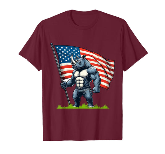 Patriotic Rhino with American Flag For Rhino Lovers Patriots T-Shirt
