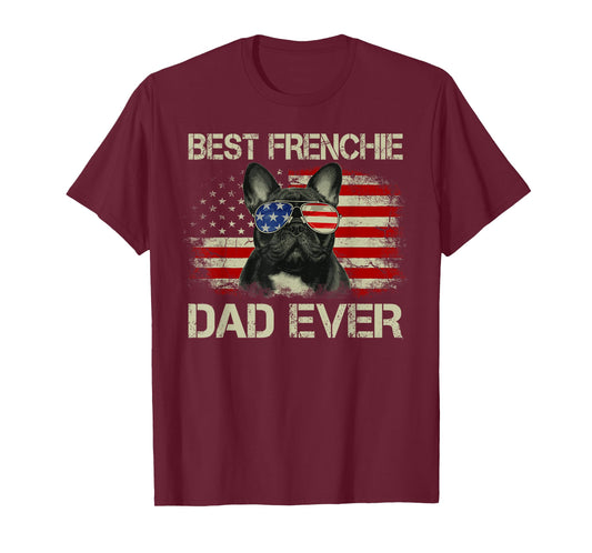 Best Frenchie Dad Ever Bulldog American Flag Gift T-Shirt for Men