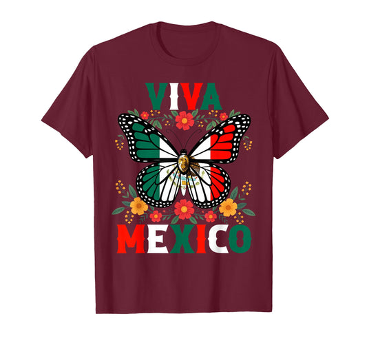 Viva Mexico Mexican Butterfly Independence Day Flag Mexico T-Shirt