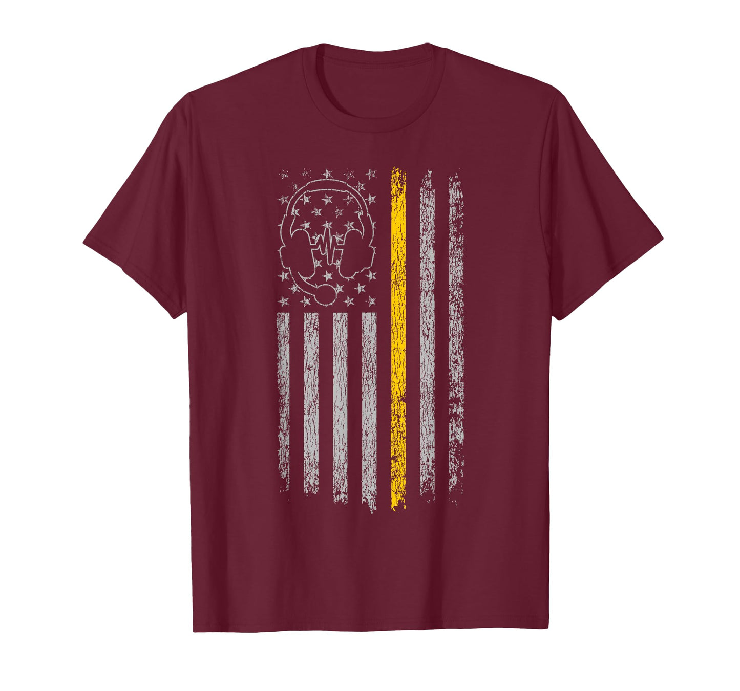 911 Police Dispatcher Job Appreciation HD0 911 Dispatcher Thin Gold Yellow Line American Flag T-Shirt