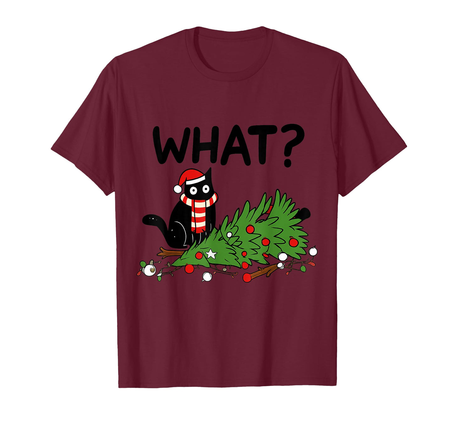 Funny Black Cat Pushing Christmas Tree Gift T-Shirt