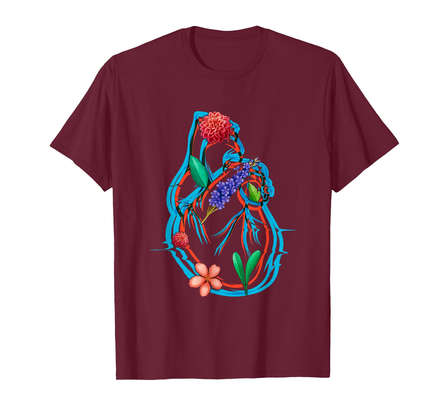 Anatomical Heart And Flowers Funny Men Women Cardiologist T-Shirt