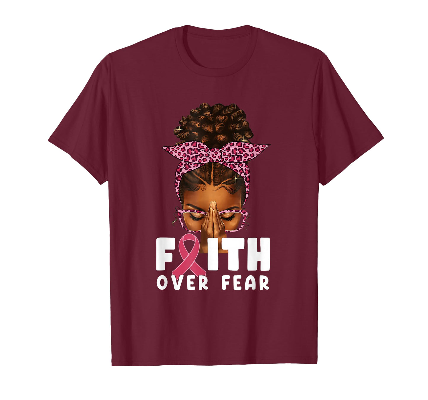 Faith Over Fear Melanin Queen Pink Breast Cancer Awareness T-Shirt