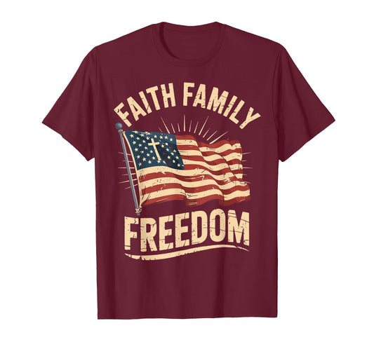Faith Family Freedom Patriotic Christian USA Flag Men Women T-Shirt