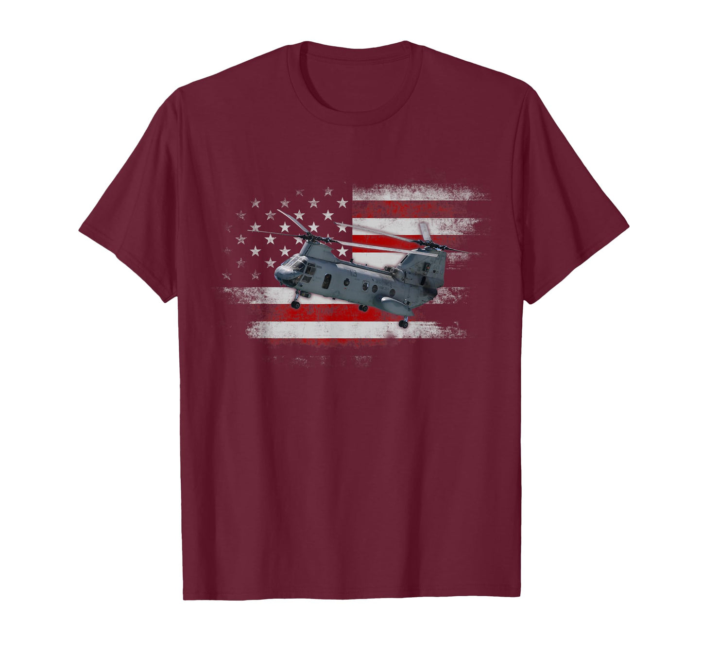 CH-47 Chinook Helicopter USA American Flag Helicopter Pilot T-Shirt