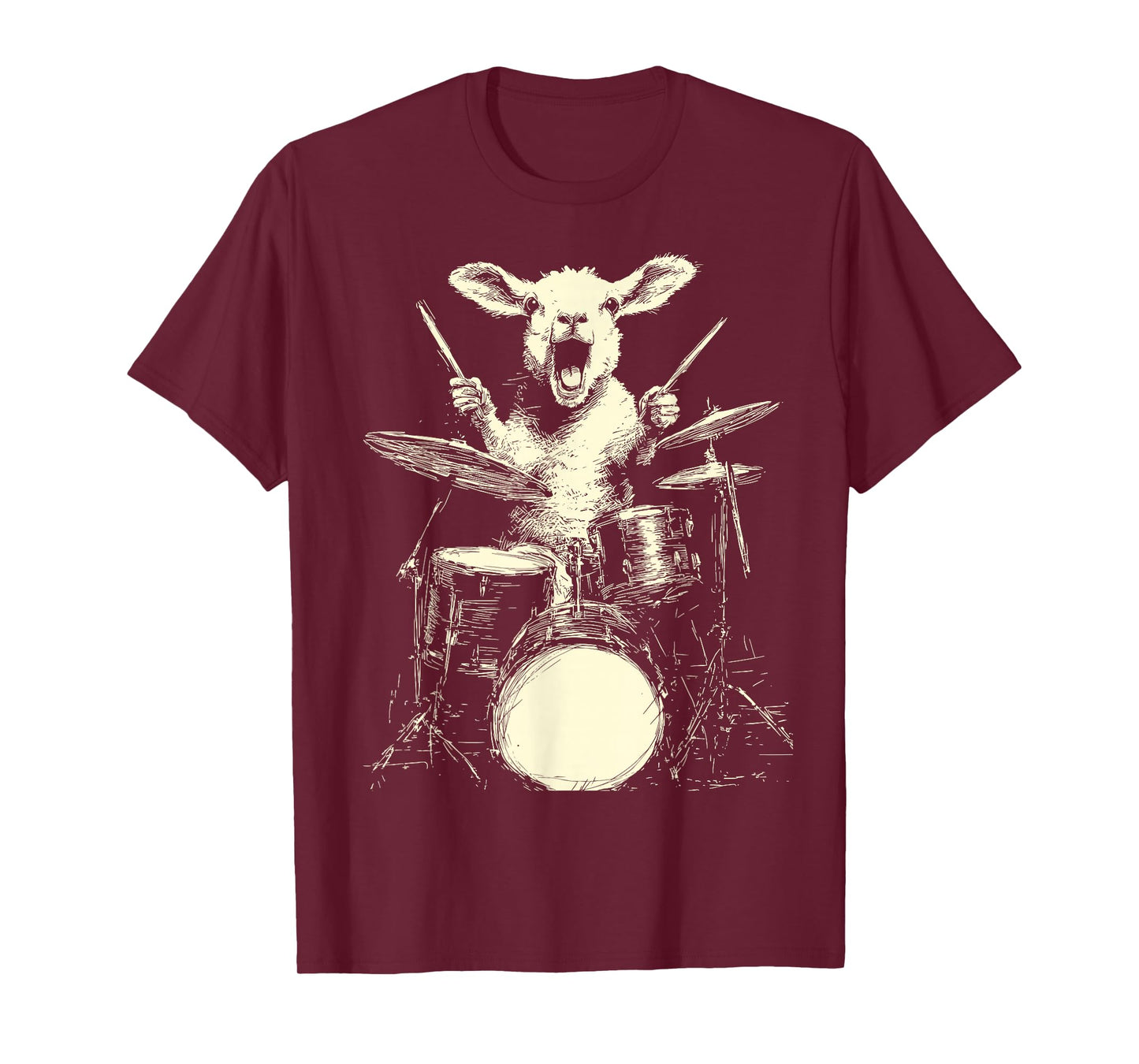 Cute Lamb Playing Drums Funny Music Animal Drummer Graphic T-Shirt