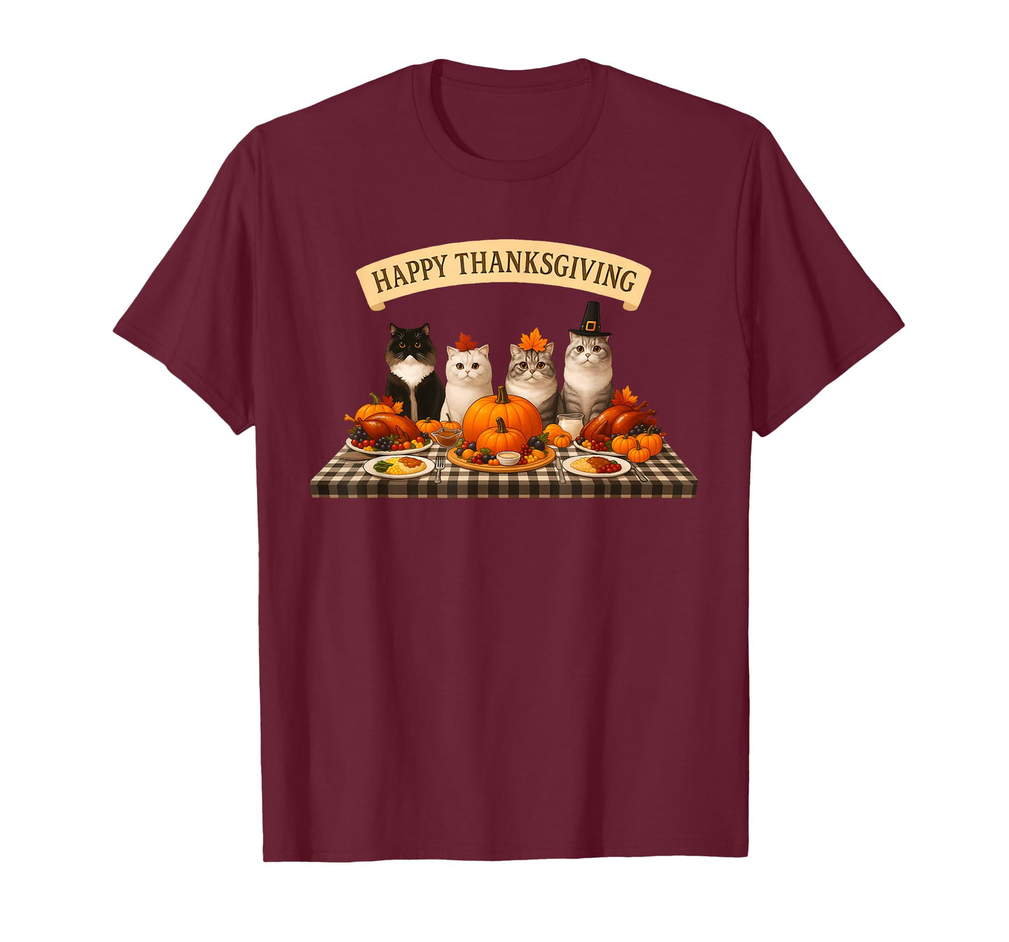 Happy Thanksgiving Cats Dinner Feast Fall Men Women Kids T-Shirt