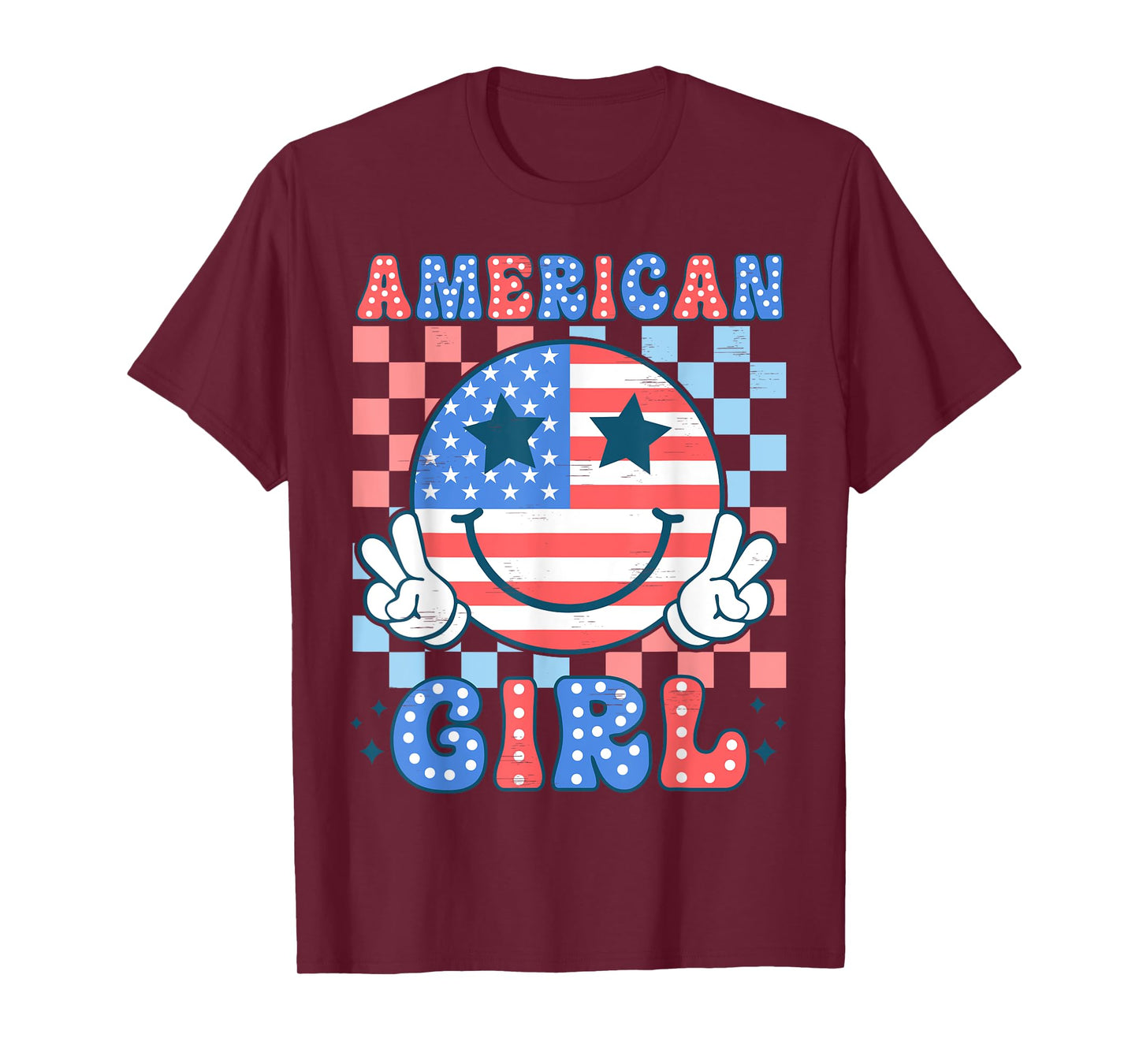 Happy Face USA Flag Patriotic American Girls Kid 4th of July T-Shirt